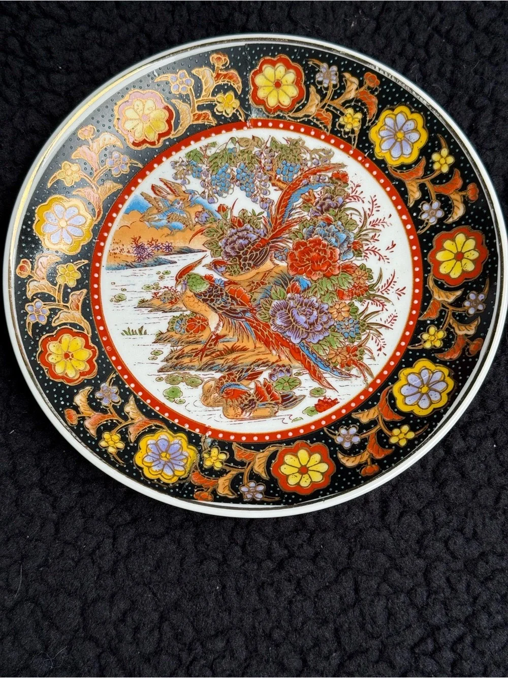 Vintage 1990s Ks Collection Imari Style Porcelain Plates Set Birds Flowers 6